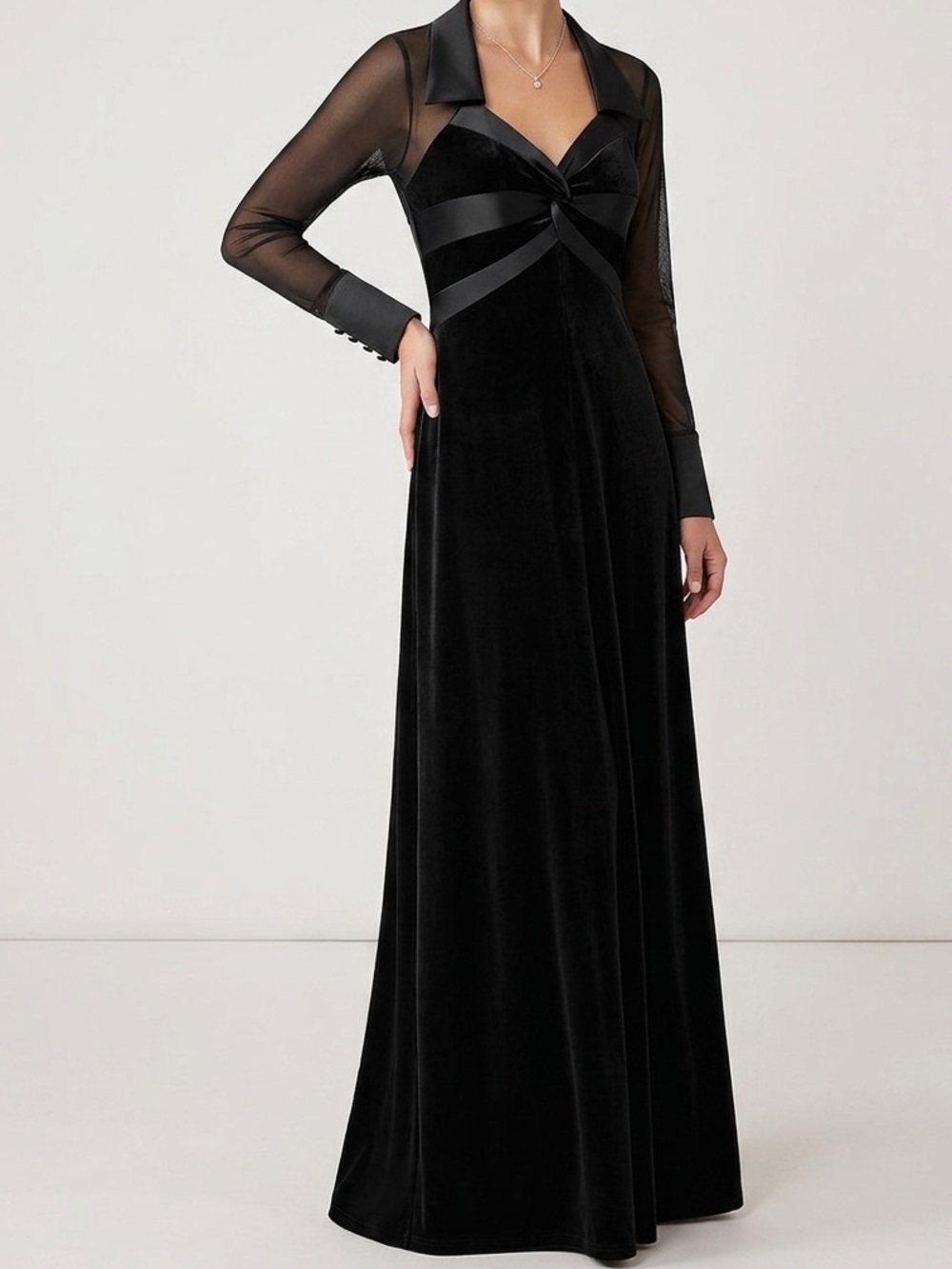 Velvet Maxi Dress 12 Black Mesh Satin Gown Vintage Vibe Whimsigoth⁠ JS